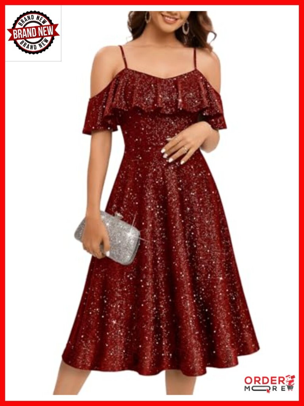 Off The Shoulder Sequin Midi Dress Formal Cocktail Prom Graduation